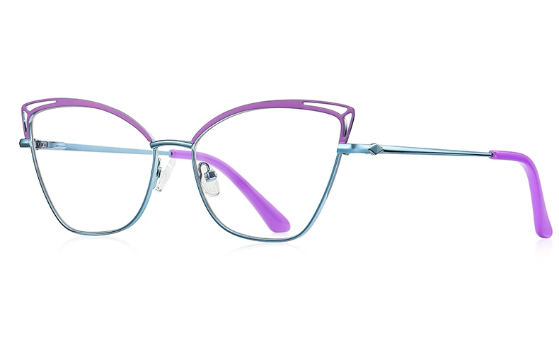 Luxury Adorable Cat Eye Shape Design with Hollowed-out Brow Bar on Top Elegant Stainless Steel Lady Stock Optical Frames