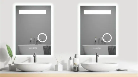 LED Lighted Silver Rectangular Fog Free Flat Bedroom Vanity Mirror